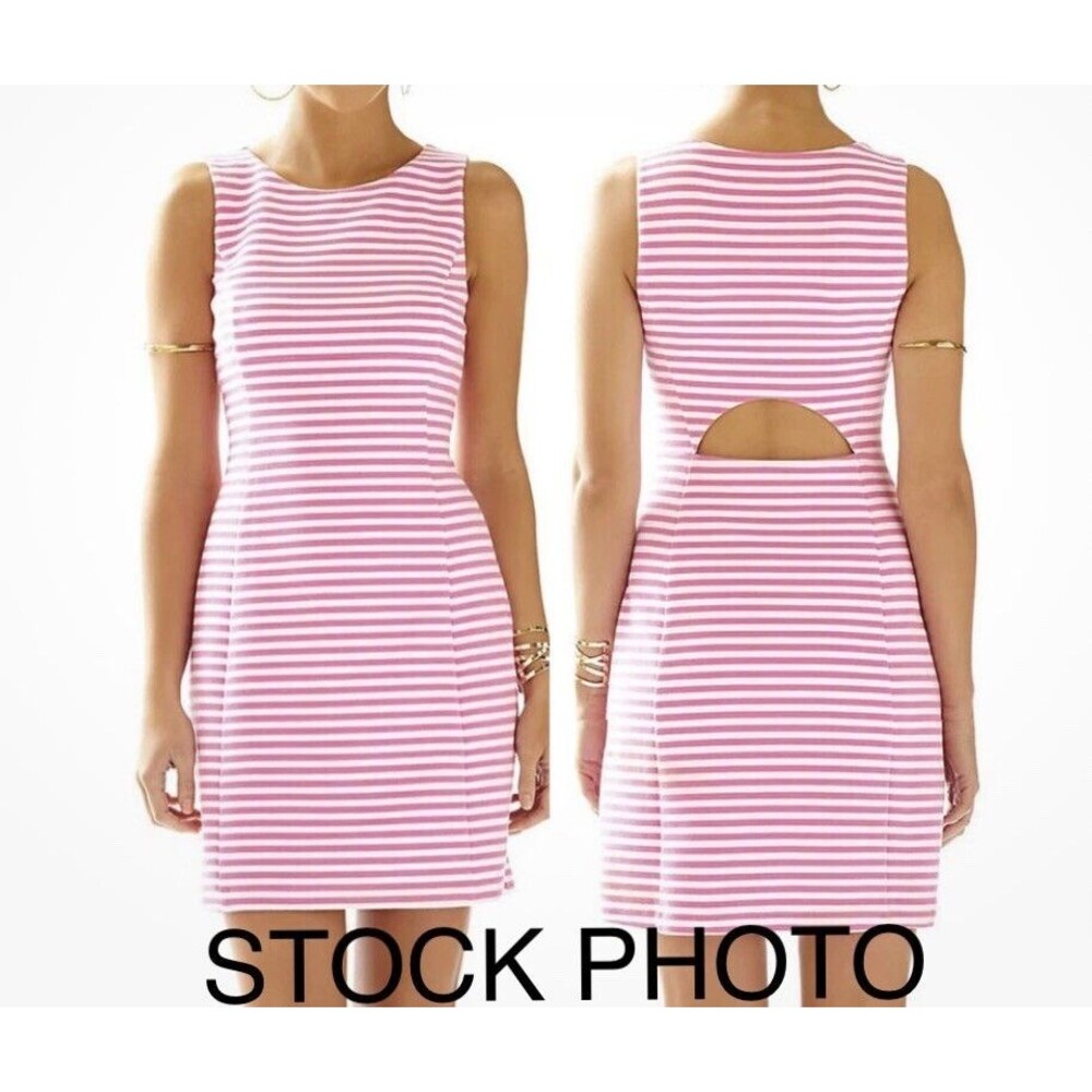 Lilly Pulitzer Whiting Hotty Pink Ottoman Stripe Cut Out Jersey Shift Dress Sz L